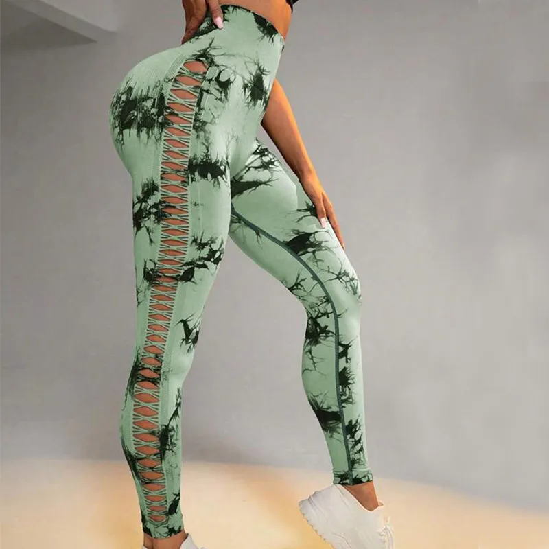 New Fashion Women Sexy Hollow Out Skinny Yoga Pants High Waist Elastic Fitness Leggings for Sports Solid color / Print