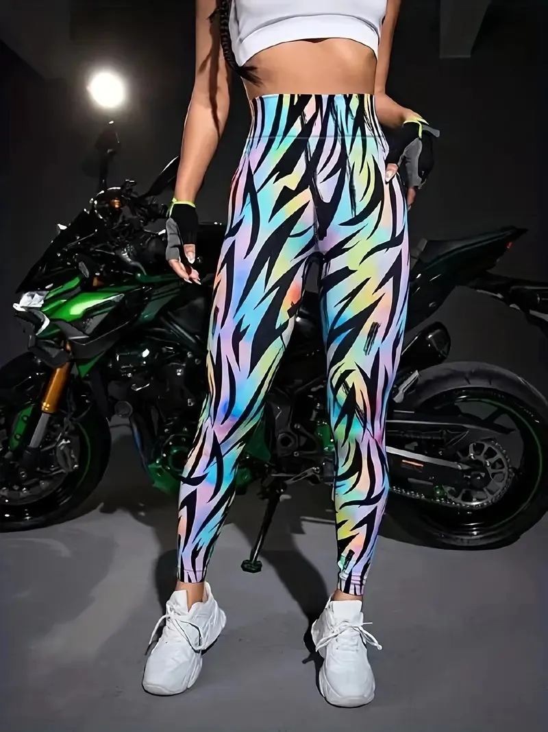 Women New Fashion Cool and Stylish Print Skinny Yoga Pants High Waist Elastic Fitness Leggings for Sports Running