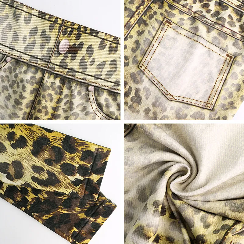 Leopard Imitation Jeans Print Leggings, Casual Comfy Breathable Yoga Pants for Daily Wear, Women's Bottoms for All Seasons