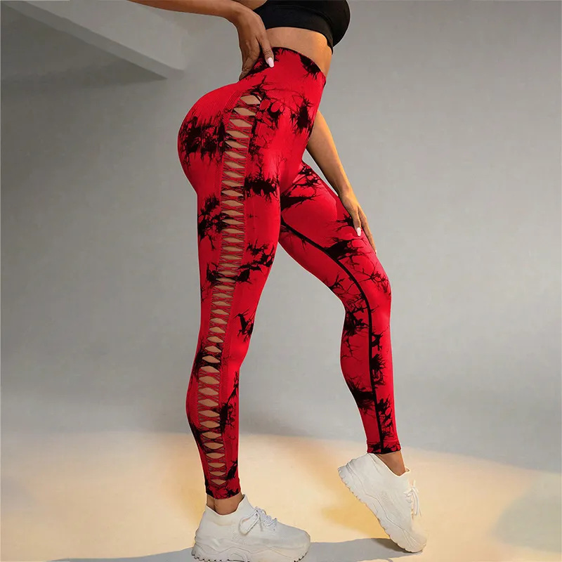 New Fashion Women Sexy Hollow Out Skinny Yoga Pants High Waist Elastic Fitness Leggings for Sports Solid color / Print