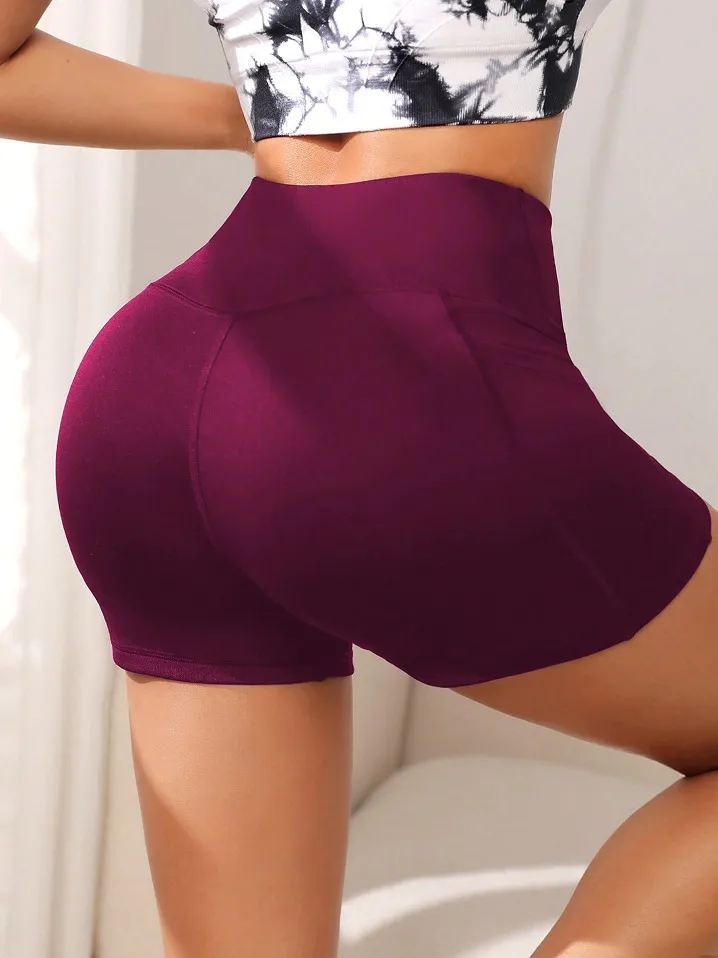 Fashion Women Solid Color Yoga Shorts Wicking and Breathable Quick-drying Breathable Running and Fitness Short Leggings With Pockets