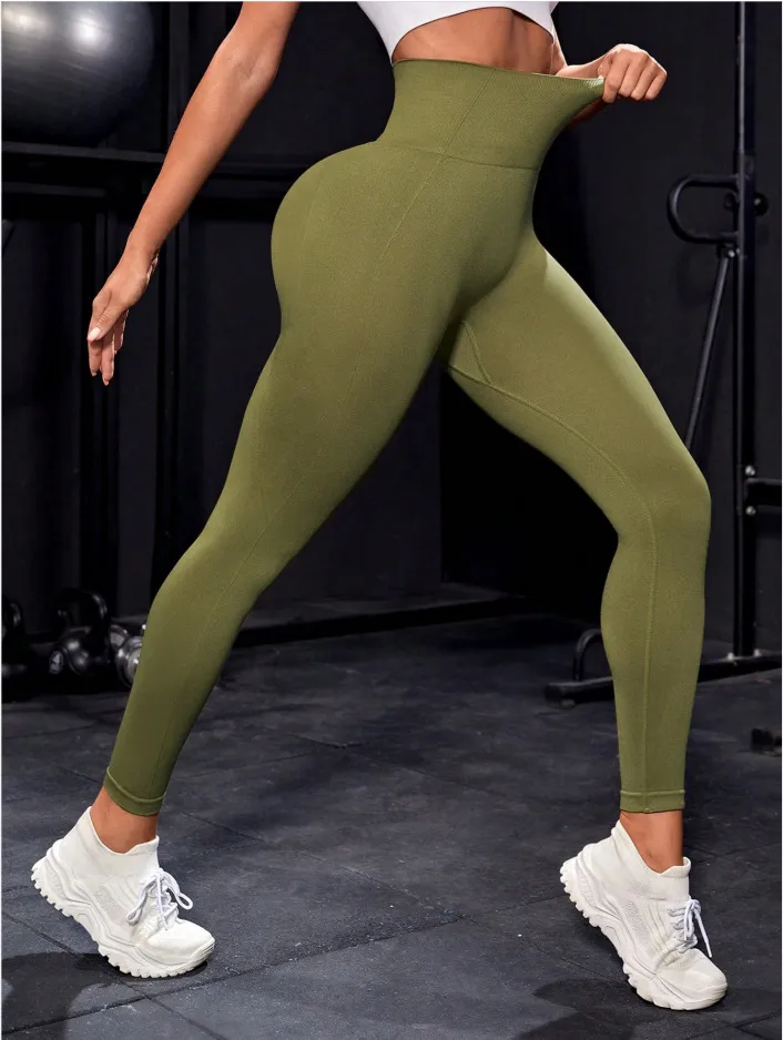 Women's High Waist Solid Sports Leggings Pants, Seamless High Stretch Skinny Pants Yoga Legging, Summer Outfits 2026, Ladies Sportswear Clothing for Indoor Outdoor Wear