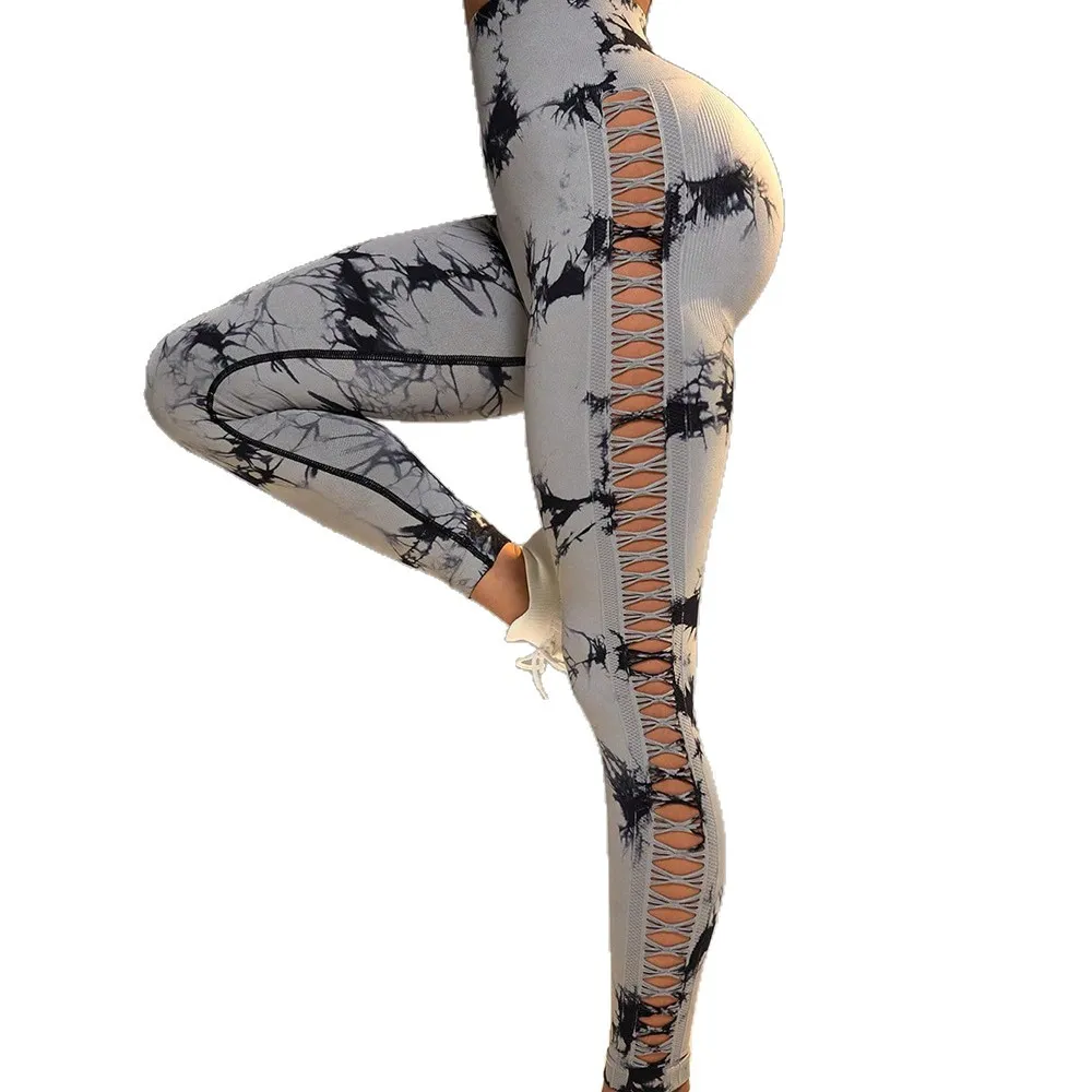 New Fashion Women Sexy Hollow Out Skinny Yoga Pants High Waist Elastic Fitness Leggings for Sports Solid color / Print