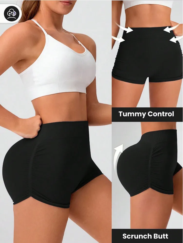 Women Quick-drying, Breathable, Thigh-raising Short Leggings Solid Color Sexy Thigh lift Yoga Exercise Shorts For Fitness Running