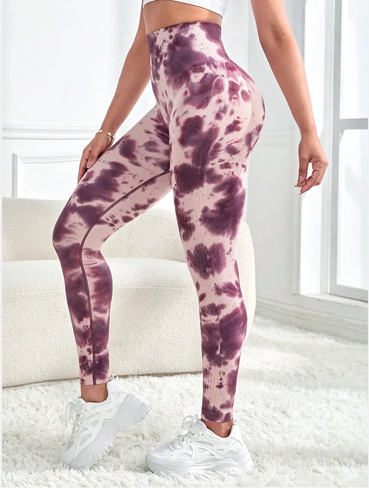 High Waist Tummy Control Yoga Pants For Women Summer Tie Dye Fitness Leggings Stretchy Running Peach Lift Workout Tights America Style Sports