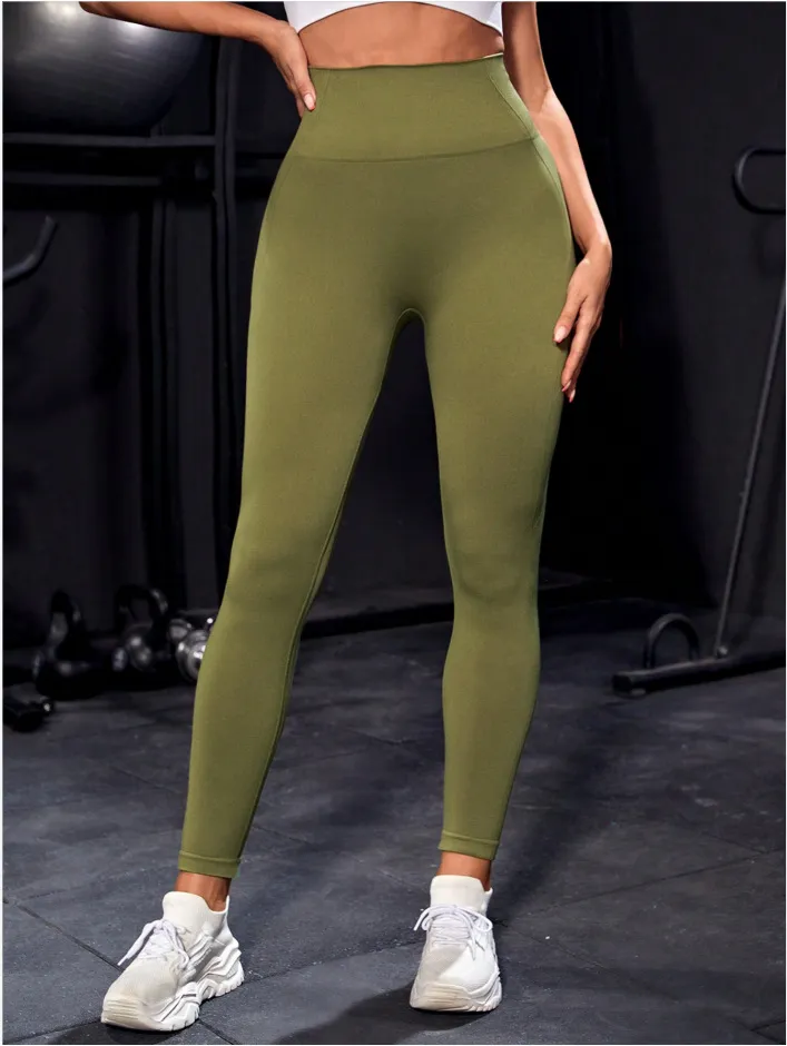 Women's High Waist Solid Sports Leggings Pants, Seamless High Stretch Skinny Pants Yoga Legging, Summer Outfits 2026, Ladies Sportswear Clothing for Indoor Outdoor Wear