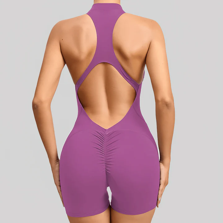 Sleeveless Short Yoga Rompers Gym Jumpsuit Shorts for Women With Zipper