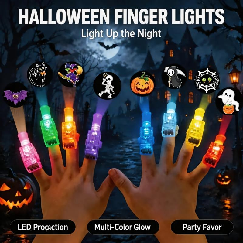 Halloween LED Projection Finger Lights Multi Color Pumpkin Ghost Witch Bat Party Decor