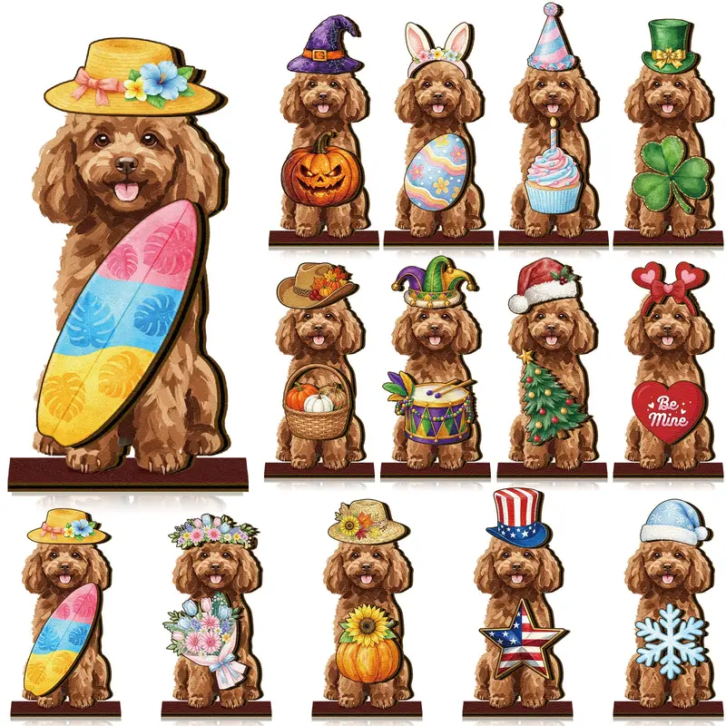 Pet Sign Gift Halloween Decor Cat Ornaments Wooden Sign Cat Desk Decor Interchangeable Pet Decor with Magnet Detachable Hats for Summer Halloween Autumn Holiday Seasonal Birthday Party, Gift for Pet Owning Families and Cat Lovers