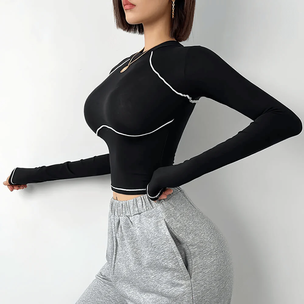 Female Long Sleeve Compression Yoga Crop Top