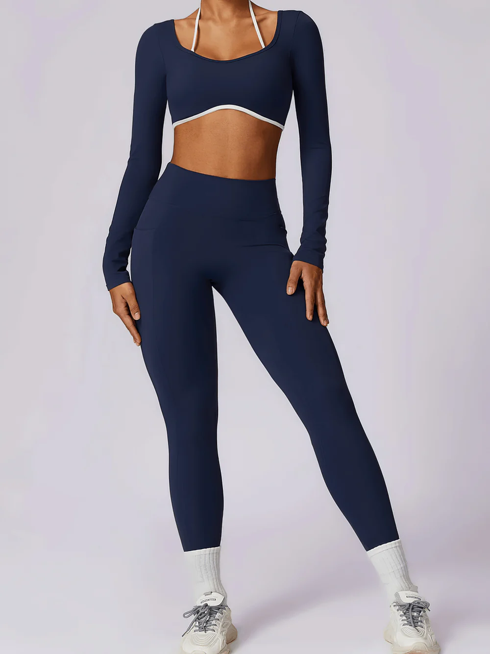 Women's Yoga Top Sports Long Sleeve with Chest Support And White Straps
