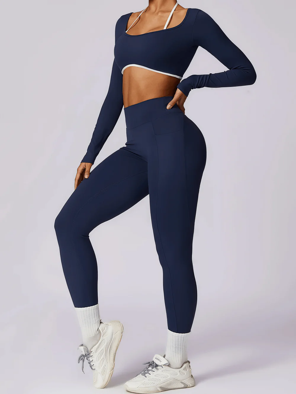 Women's Yoga Top Sports Long Sleeve with Chest Support And White Straps
