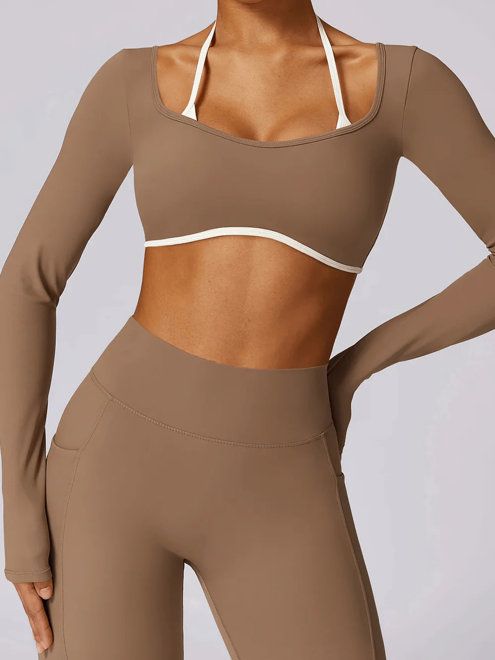 Women's Yoga Top Sports Long Sleeve with Chest Support And White Straps