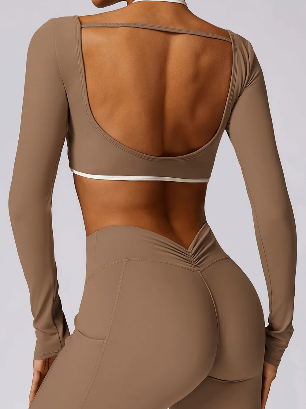 Women's Yoga Top Sports Long Sleeve with Chest Support And White Straps