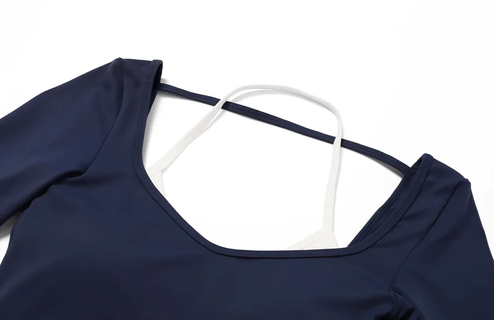 Women's Yoga Top Sports Long Sleeve with Chest Support And White Straps