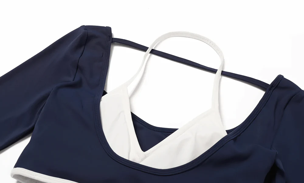 Women's Yoga Top Sports Long Sleeve with Chest Support And White Straps