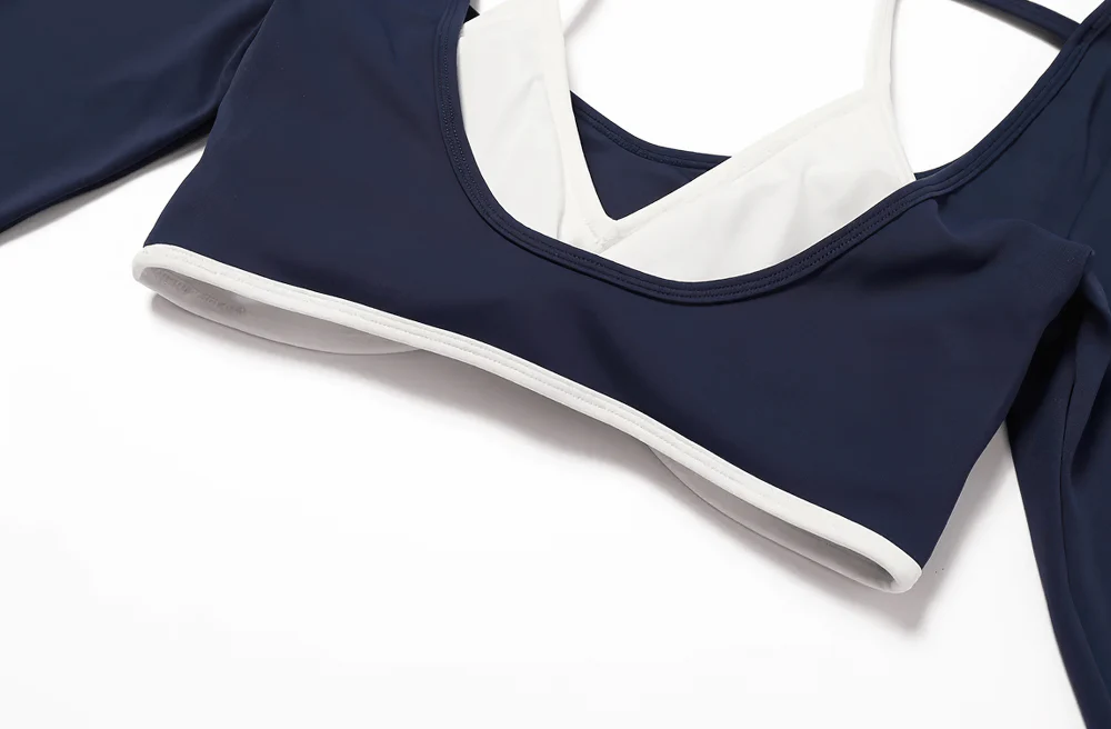 Women's Yoga Top Sports Long Sleeve with Chest Support And White Straps
