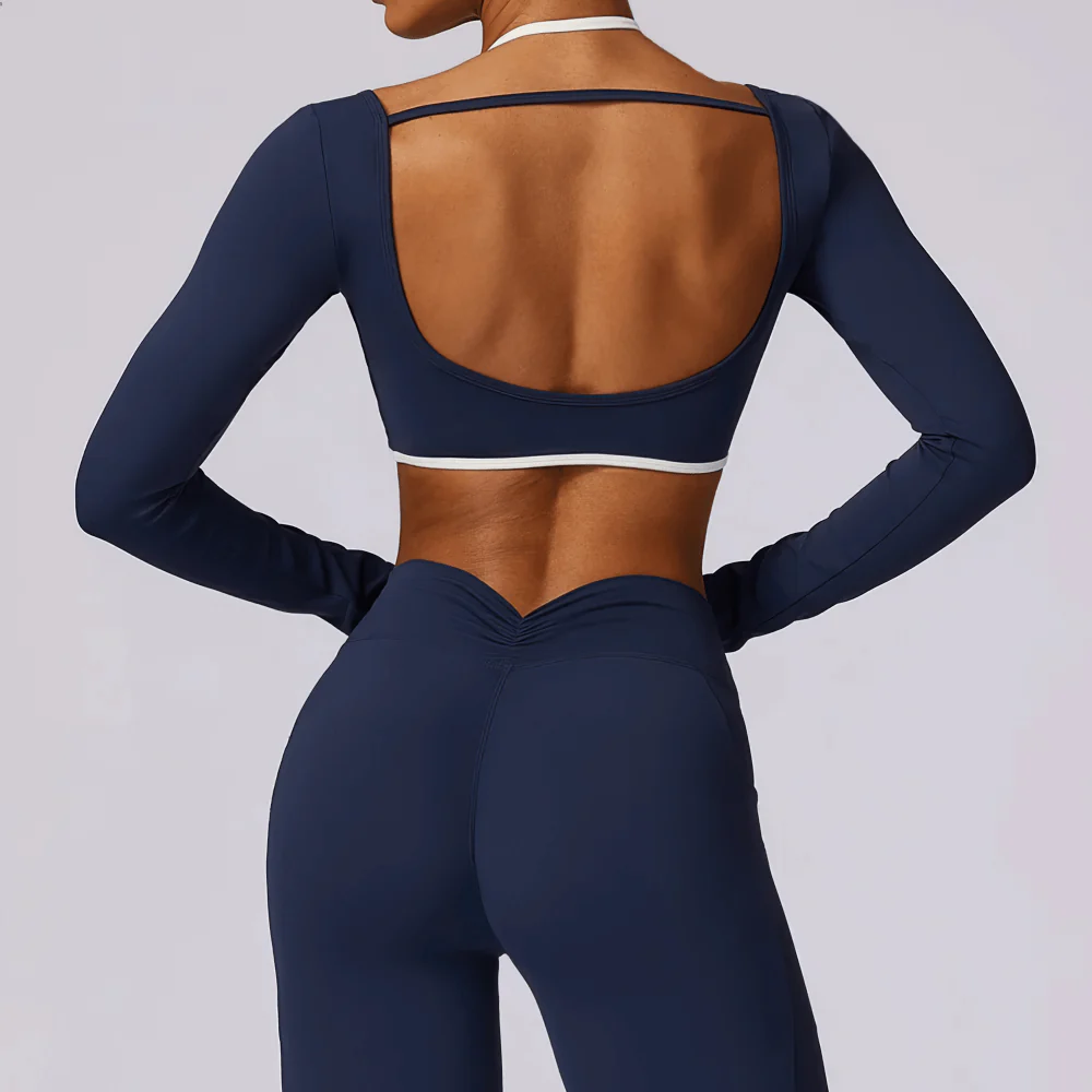 Women's Yoga Top Sports Long Sleeve with Chest Support And White Straps