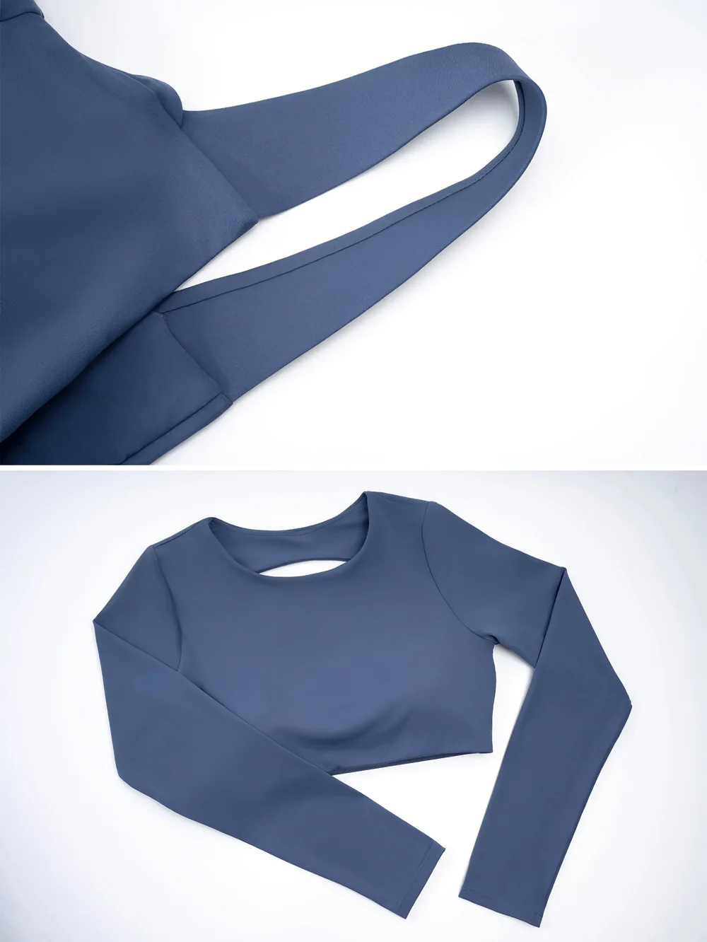 Long Sleeve Women's Sports Elastic Crop Top Female Yoga Top with Open Back and Wrap Tie