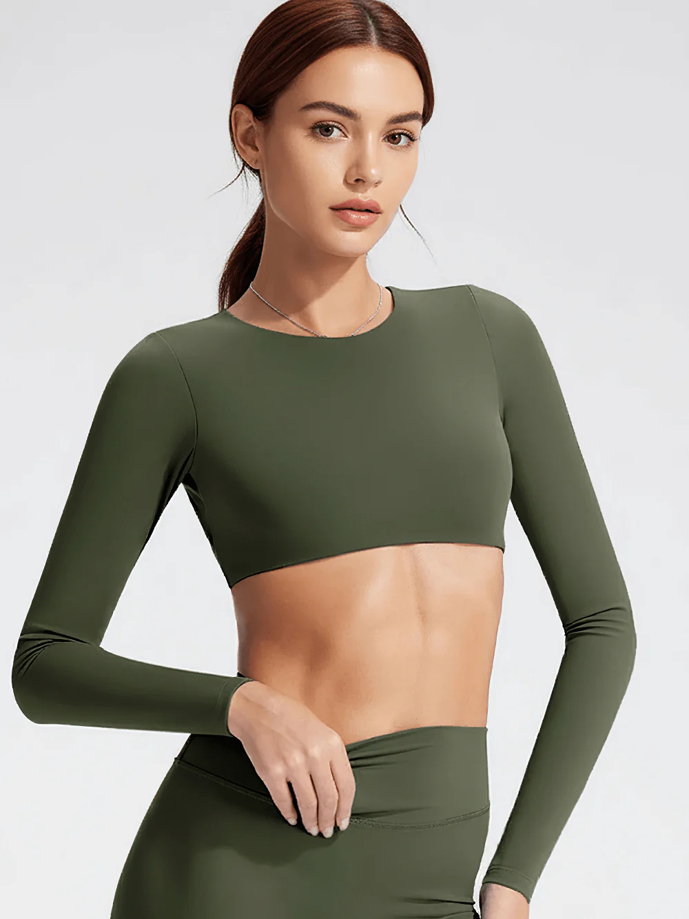 Long Sleeve Women's Sports Elastic Crop Top Female Yoga Top with Open Back and Wrap Tie