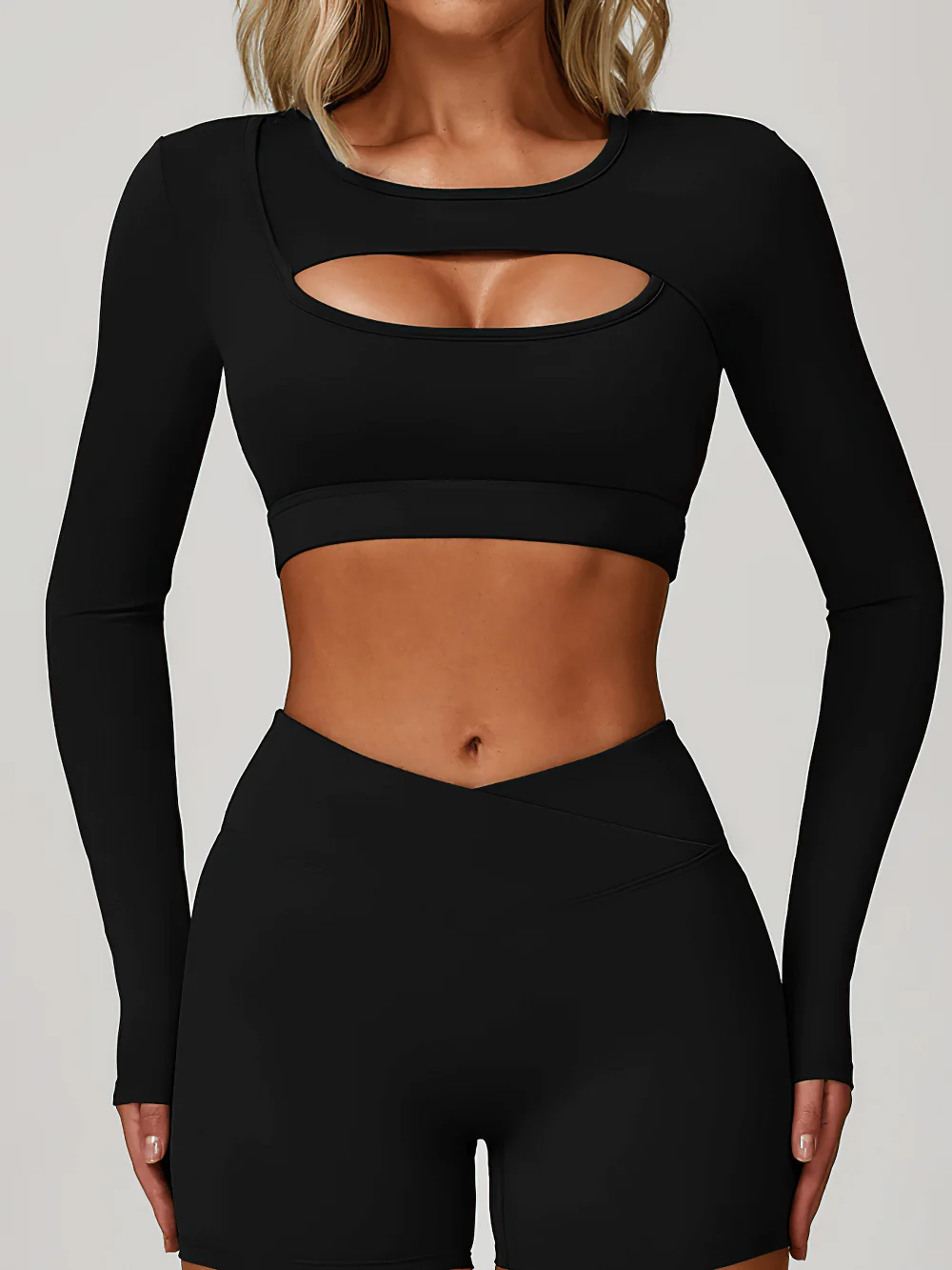 BURNCALORI Sexy Keyhole Long Sleeve Yoga Women's Sports Top Long Sleeve Cutout Yoga Crop Top for Women's