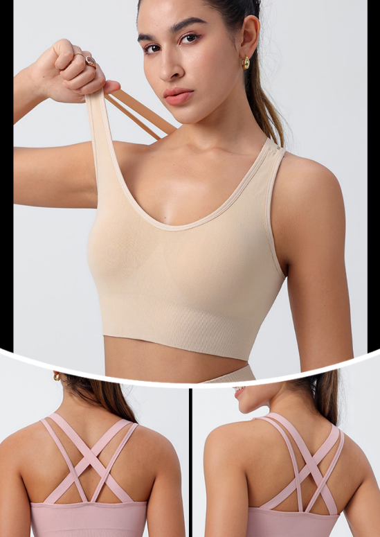 Sports Bra for Women Padded Medium Support Criss Cross Strappy Bras Seamless High Impact Yoga Exercise Athletic Bras