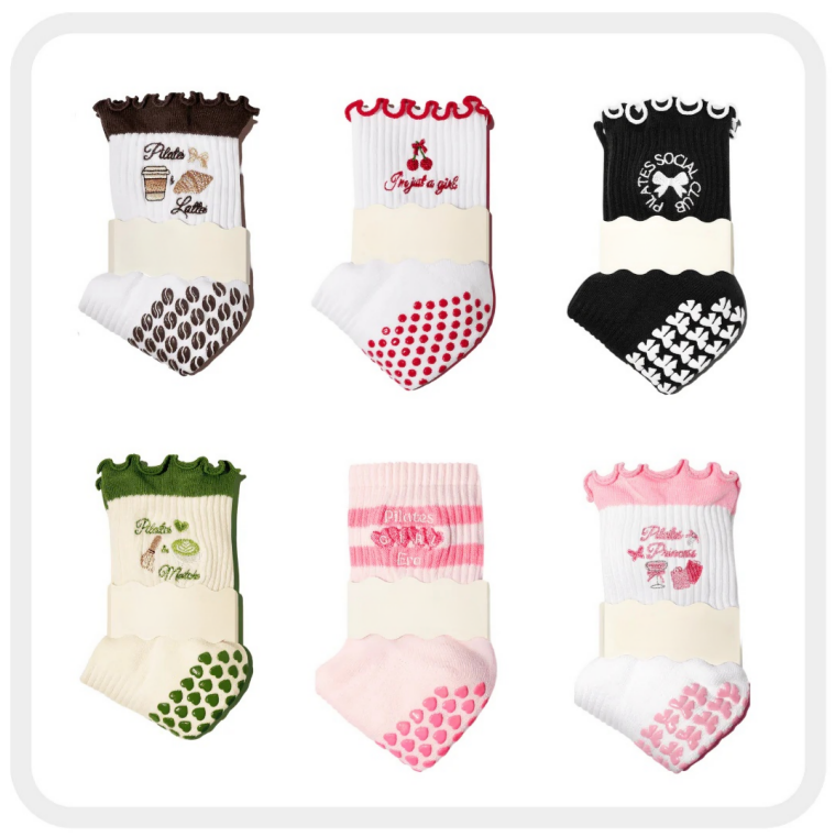 Pilates Socks Standard Grip Socks - 6 Pairs Of Mixed Styles - Printed
