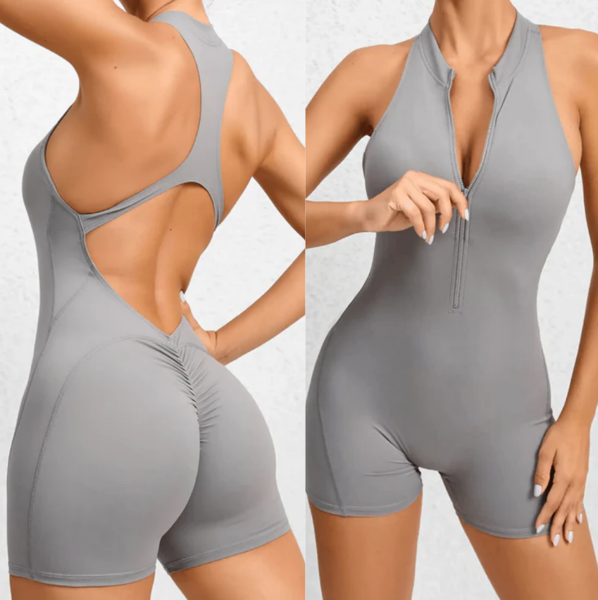 Sleeveless Short Yoga Rompers Gym Jumpsuit Shorts for Women With Zipper