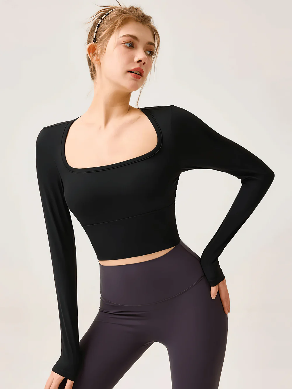 BURNCALORI Women's Mesh Backless Long Sleeve Yoga Top Women's Long Sleeve Yoga Top with Breathable Fabric