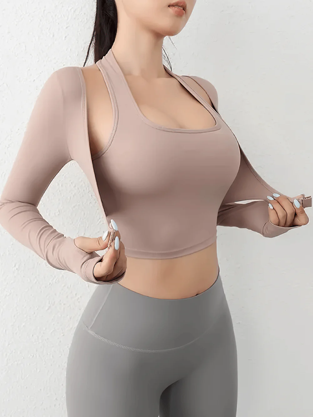 BURNCALORI Sports Women's Top Fashionable Long Sleeve Activewear Women's High Stretch Long Sleeve Yoga Crop Top Set