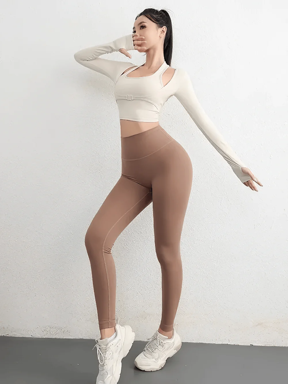 BURNCALORI Sports Women's Top Fashionable Long Sleeve Activewear Women's High Stretch Long Sleeve Yoga Crop Top Set