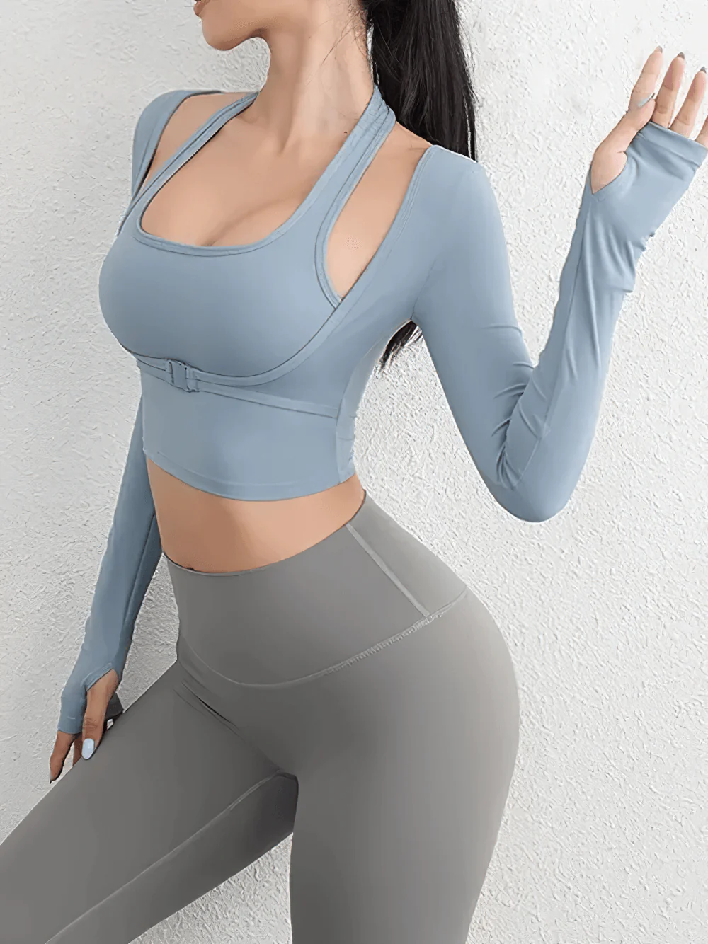 BURNCALORI Sports Women's Top Fashionable Long Sleeve Activewear Women's High Stretch Long Sleeve Yoga Crop Top Set