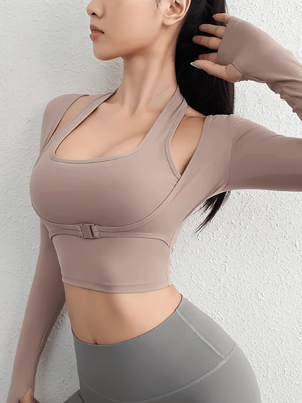 BURNCALORI Sports Women's Top Fashionable Long Sleeve Activewear Women's High Stretch Long Sleeve Yoga Crop Top Set