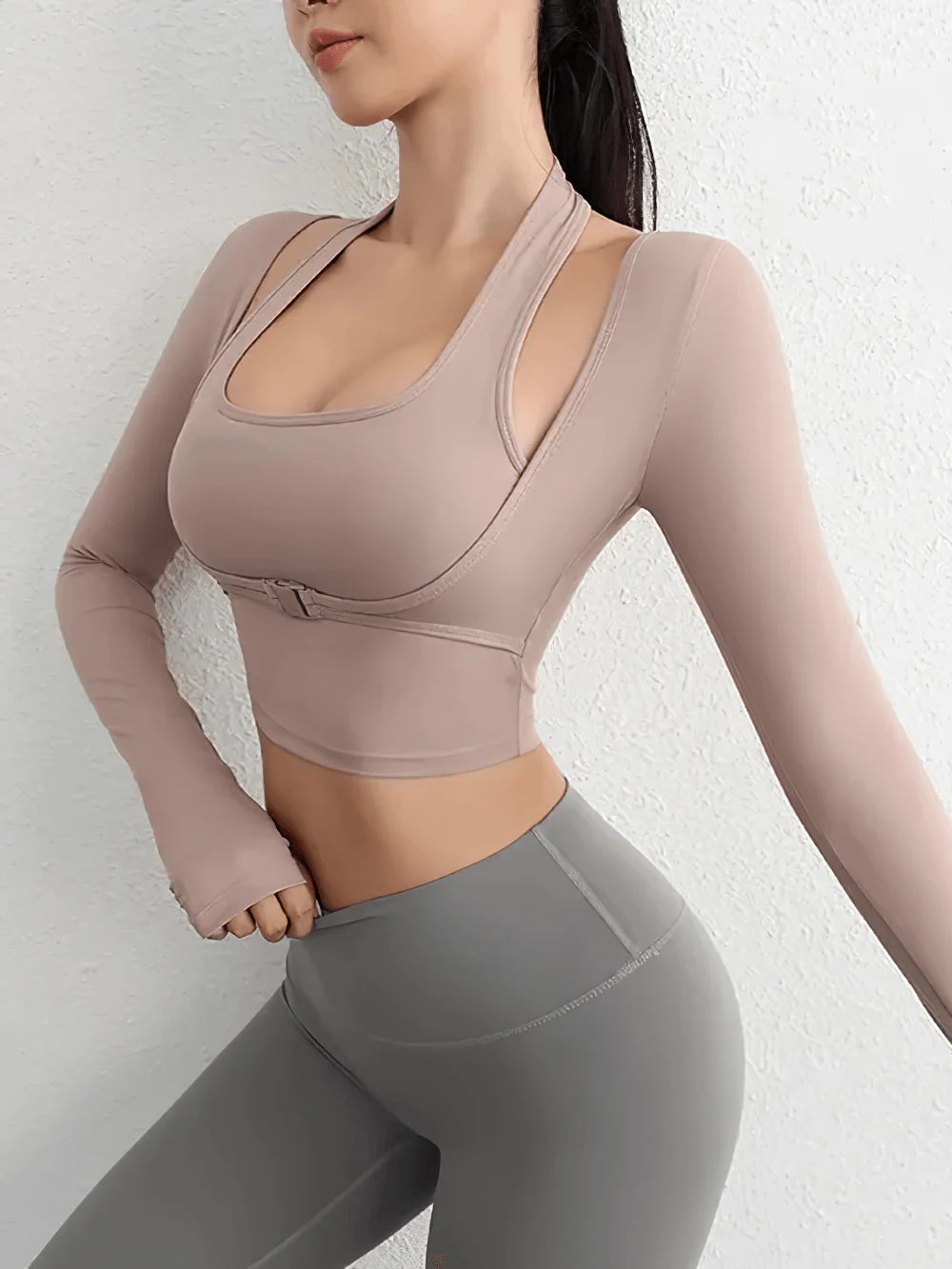 BURNCALORI Sports Women's Top Fashionable Long Sleeve Activewear Women's High Stretch Long Sleeve Yoga Crop Top Set
