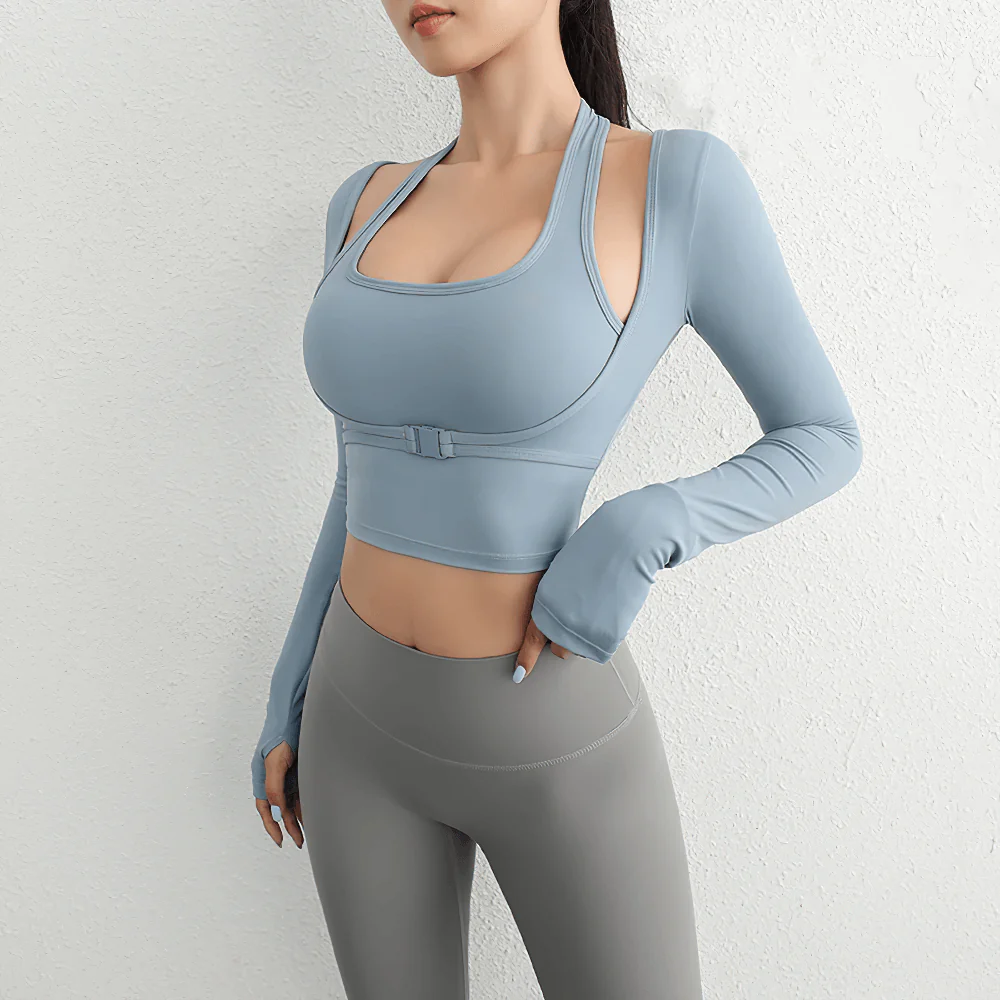 BURNCALORI Sports Women's Top Fashionable Long Sleeve Activewear Women's High Stretch Long Sleeve Yoga Crop Top Set