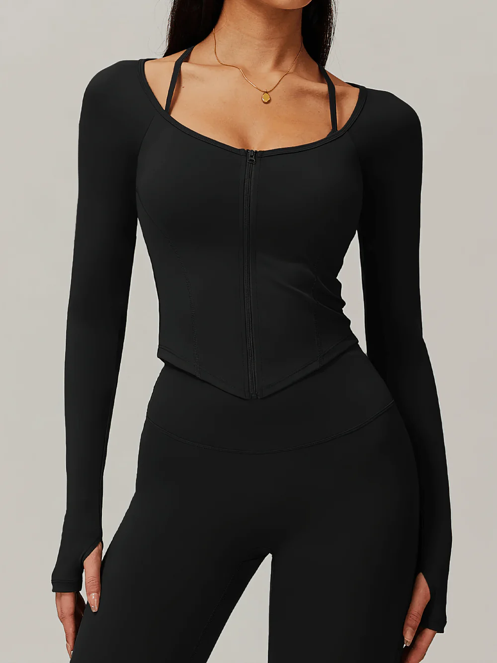 BURNCALORI Zip-Up Long-Sleeved Yoga Top – Sleek Activewear