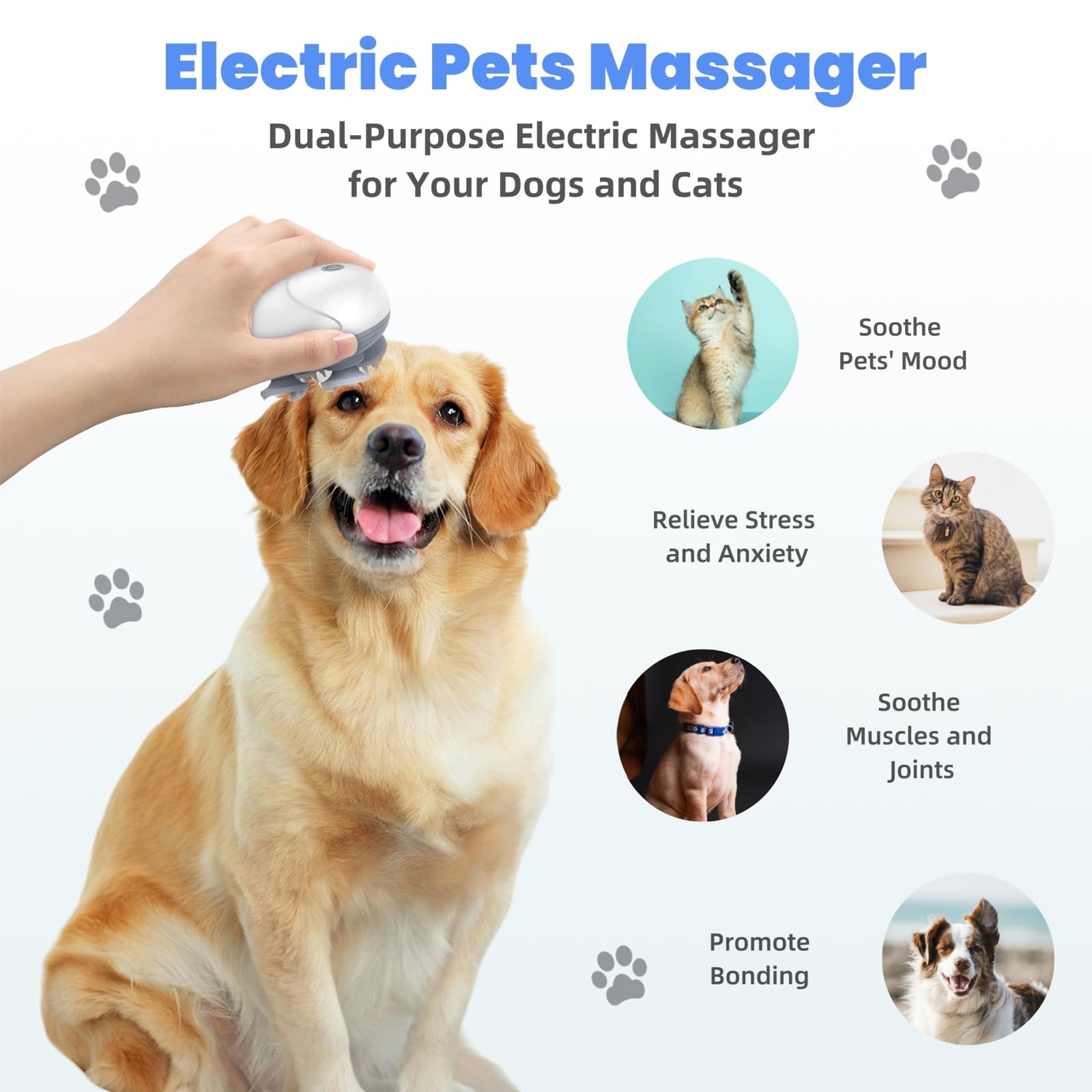 Electric Scalp & Pet Massager – Waterproof Handheld Head Massager with 4 Massage Heads & 3 Speed Modes for Relaxation & Stress Relief