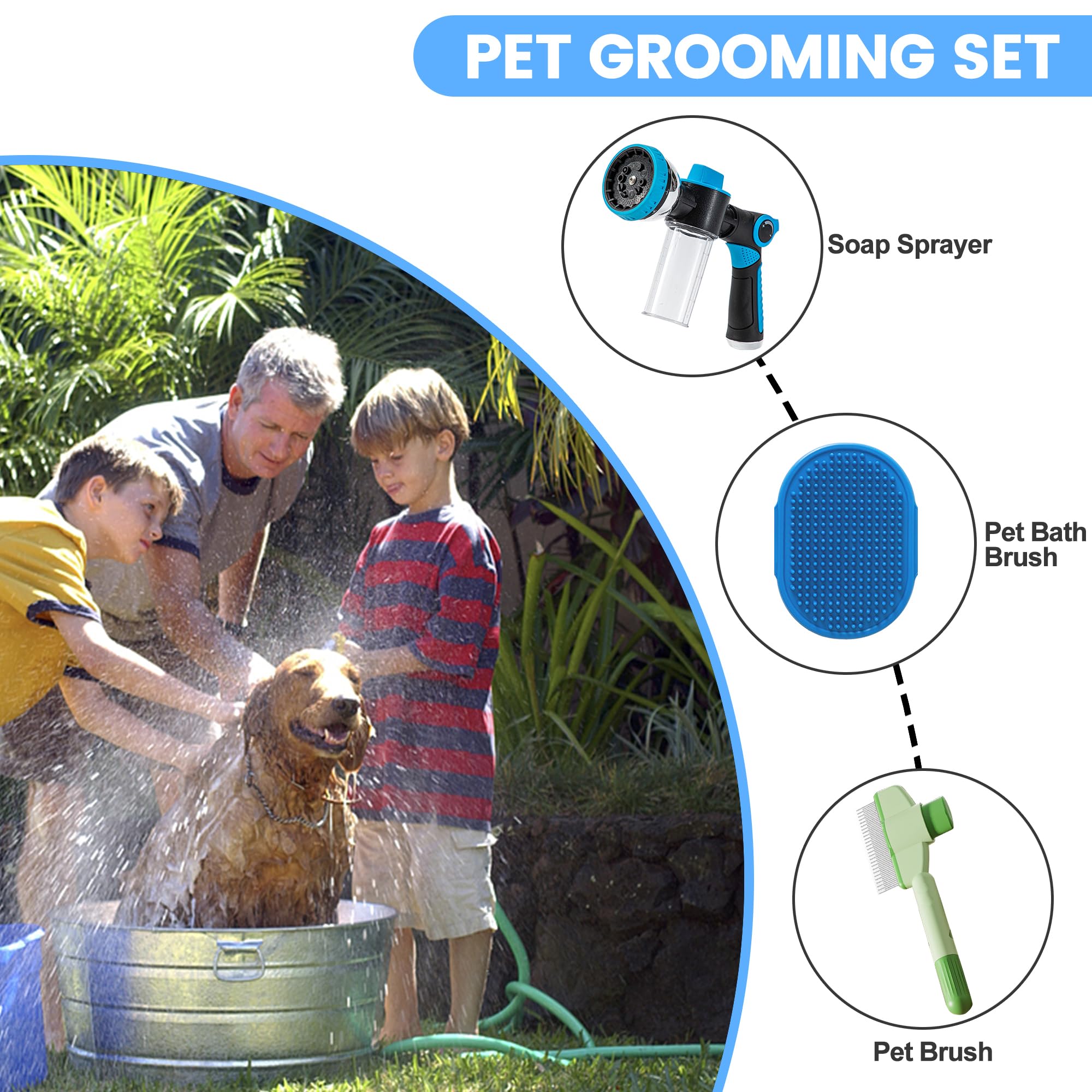 10-in-1 Dog Washing Hose Attachment – Soap Sprayer Nozzle with Foam Dispenser, Dog Bath Brush & Pet Comb for Easy Pet Cleaning