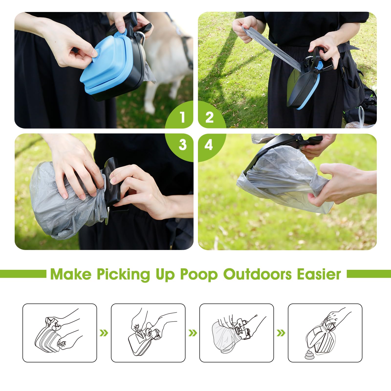 Hands-Free Dog Poop Scooper with Built-In Bag Dispenser