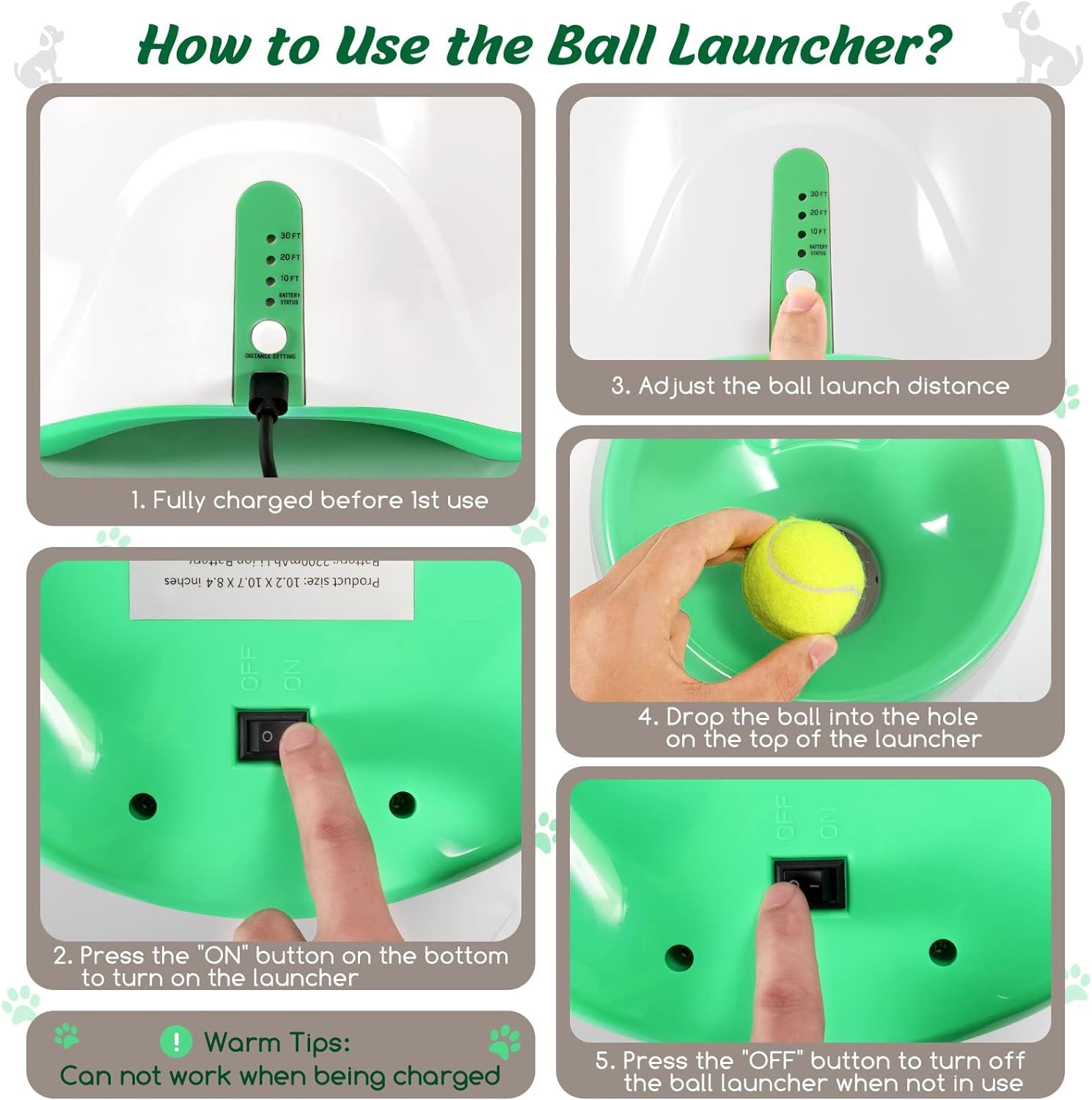 Automatic Dog Ball Launcher with 3 Adjustable Launch Distances (10-30Ft) – Interactive Fetch Toy for Small Dogs, Indoor & Outdoor, Includes 15 Mini Tennis Balls (2 inch)