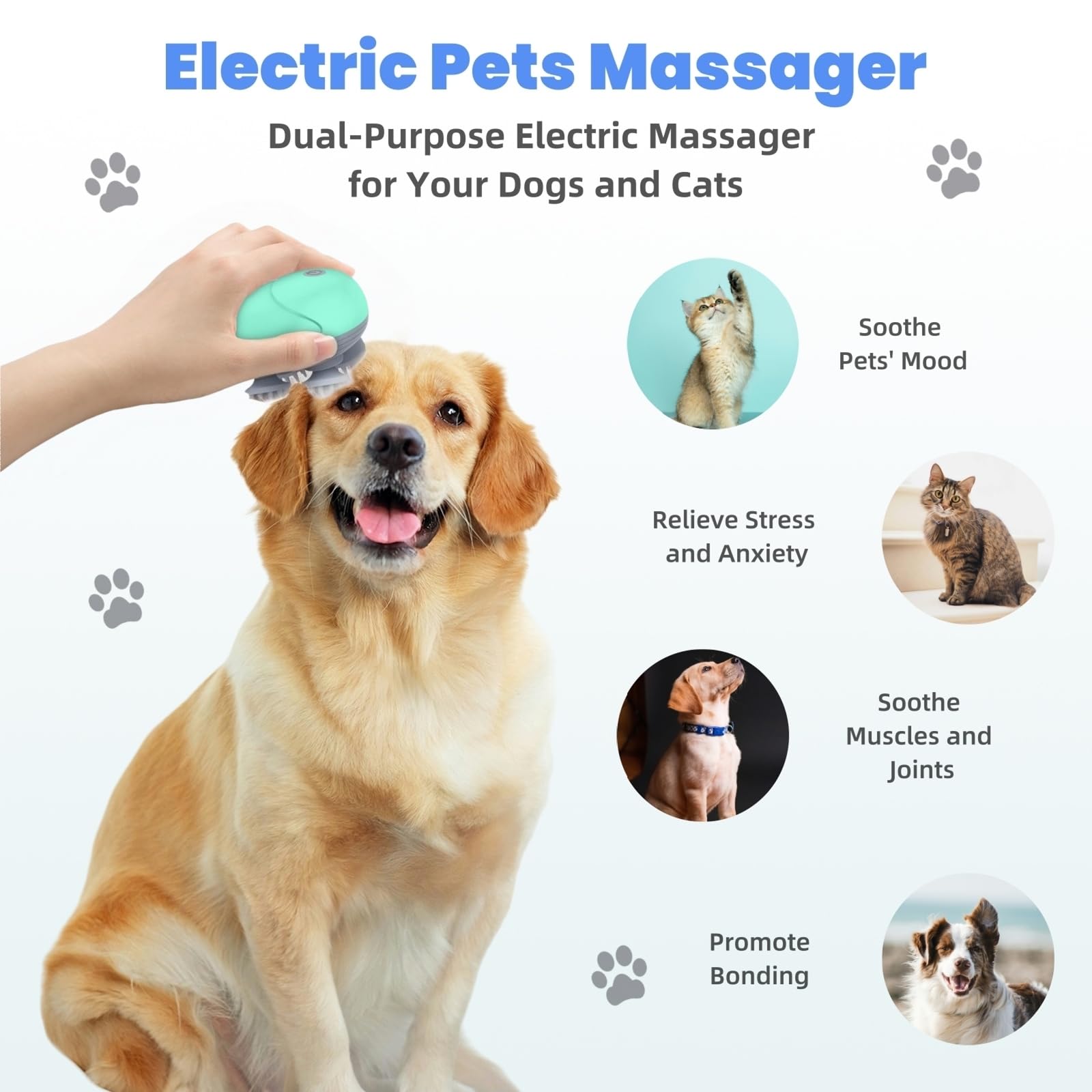 Electric Scalp & Pet Massager – Waterproof Handheld Head Massager with 4 Massage Heads & 3 Speed Modes for Relaxation & Stress Relief