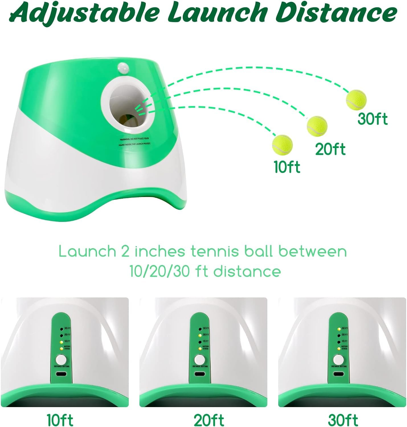 Automatic Dog Ball Launcher with 3 Adjustable Launch Distances (10-30Ft) – Interactive Fetch Toy for Small Dogs, Indoor & Outdoor, Includes 15 Mini Tennis Balls (2 inch)