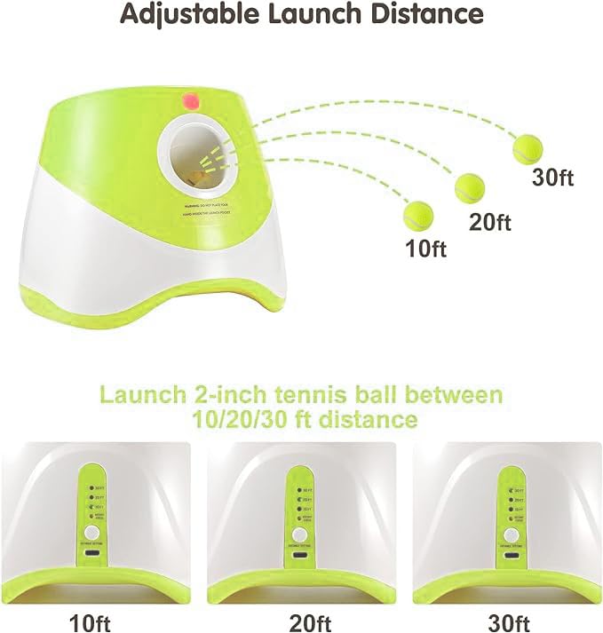 Automatic Dog Ball Launcher with 3 Adjustable Launch Distances (10-30Ft) – Interactive Fetch Toy for Small Dogs, Indoor & Outdoor, Includes 15 Mini Tennis Balls (2 inch)