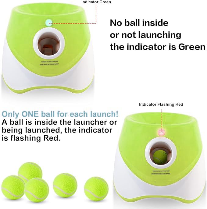 Automatic Dog Ball Launcher with 3 Adjustable Launch Distances (10-30Ft) – Interactive Fetch Toy for Small Dogs, Indoor & Outdoor, Includes 15 Mini Tennis Balls (2 inch)
