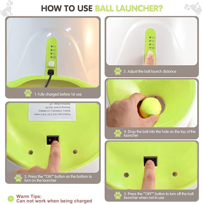 Automatic Dog Ball Launcher with 3 Adjustable Launch Distances (10-30Ft) – Interactive Fetch Toy for Small Dogs, Indoor & Outdoor, Includes 15 Mini Tennis Balls (2 inch)