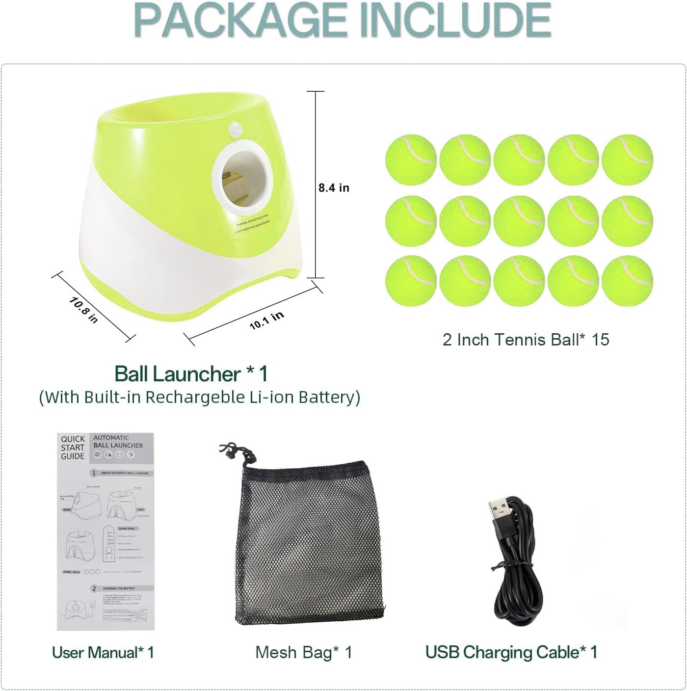 Automatic Dog Ball Launcher with 3 Adjustable Launch Distances (10-30Ft) – Interactive Fetch Toy for Small Dogs, Indoor & Outdoor, Includes 15 Mini Tennis Balls (2 inch)