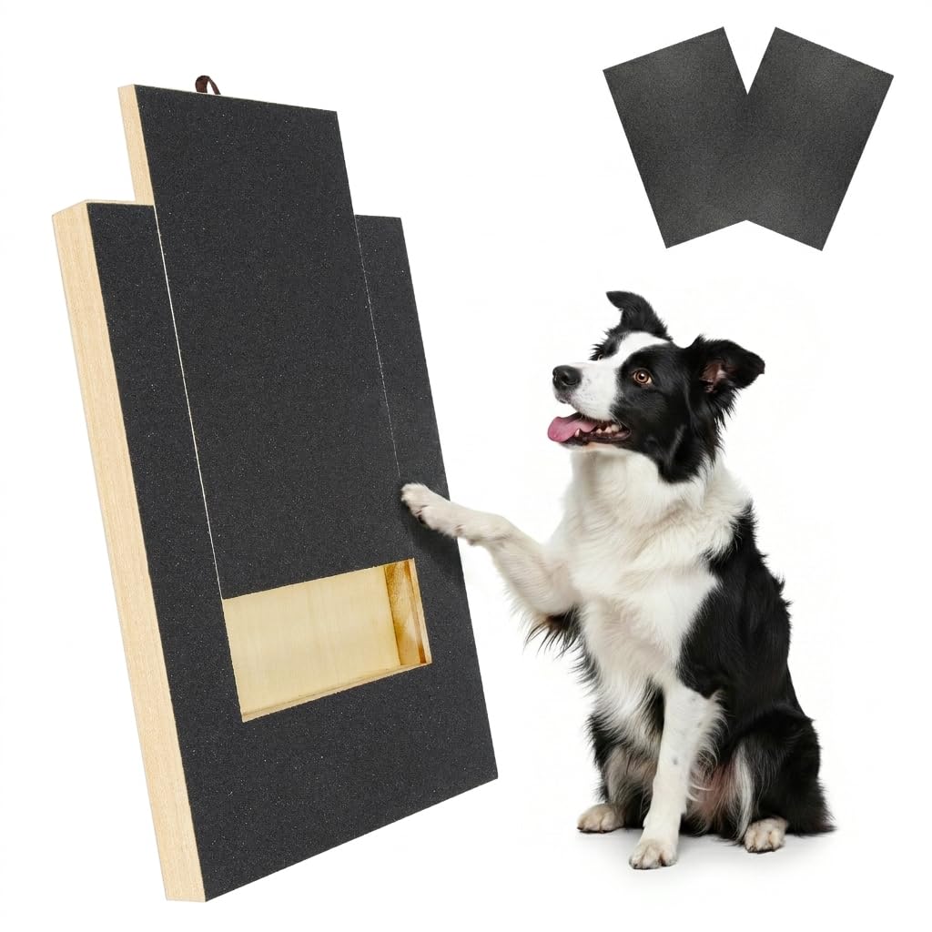 Dog Nail Scratch Board with Treat Box – Stress-Free Wooden Nail File Pad for Dogs with Replacement Sandpaper & Interactive Training