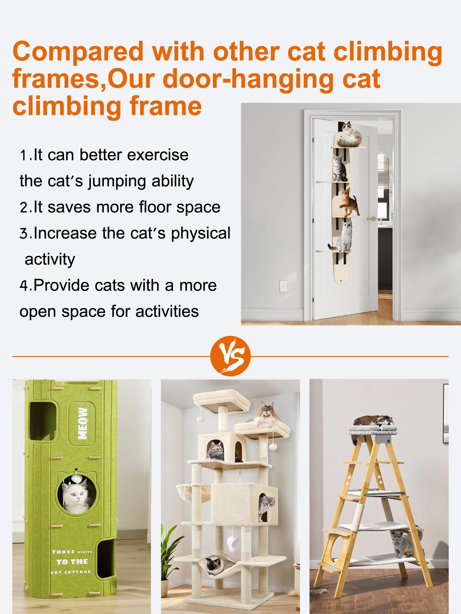 Over-the-Door Cat Tree – 4-Level Hanging Climber with Soft Mat, Space-Saving for Indoor Cats