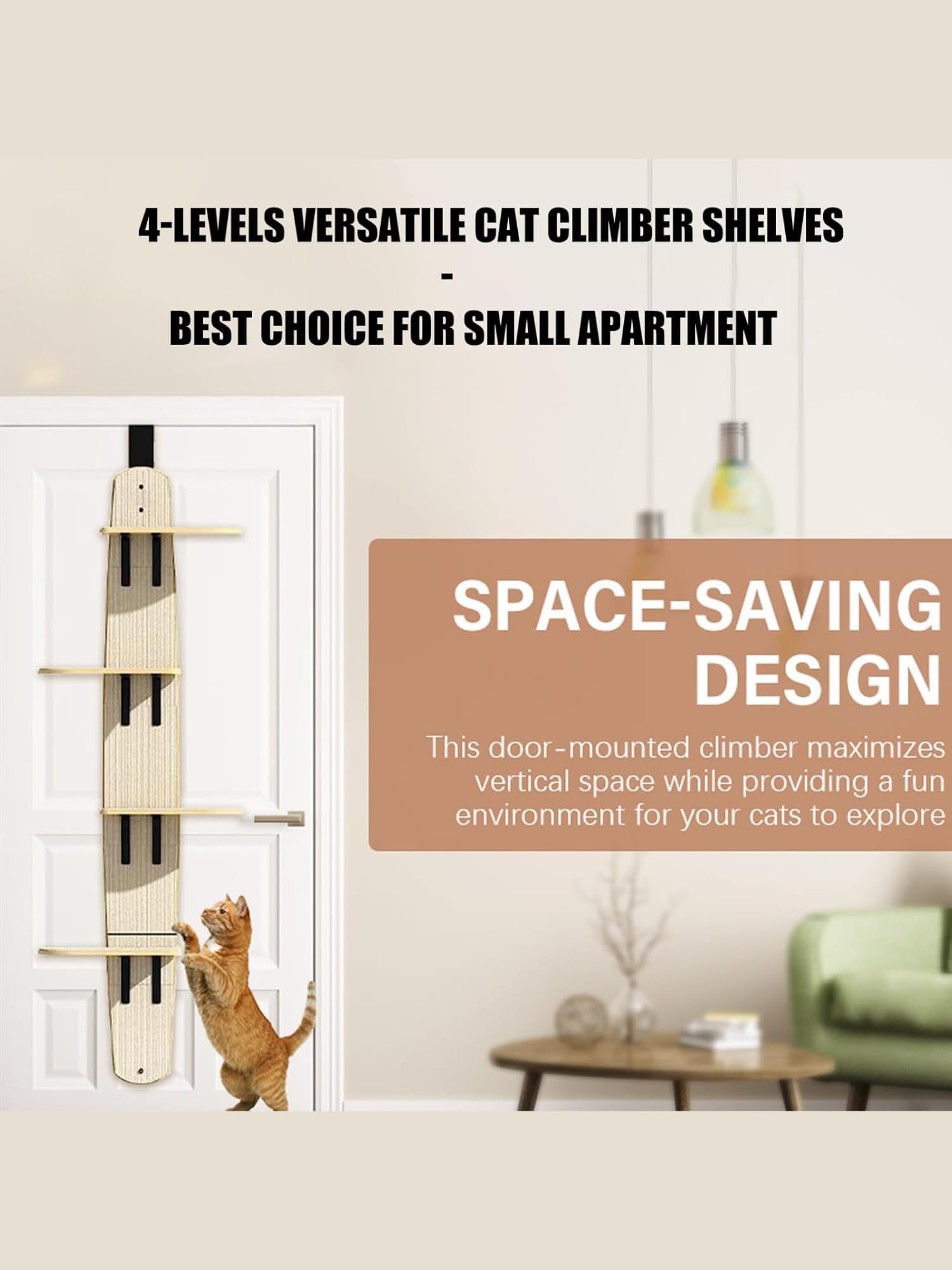 Over-the-Door Cat Tree – 4-Level Hanging Climber with Soft Mat, Space-Saving for Indoor Cats