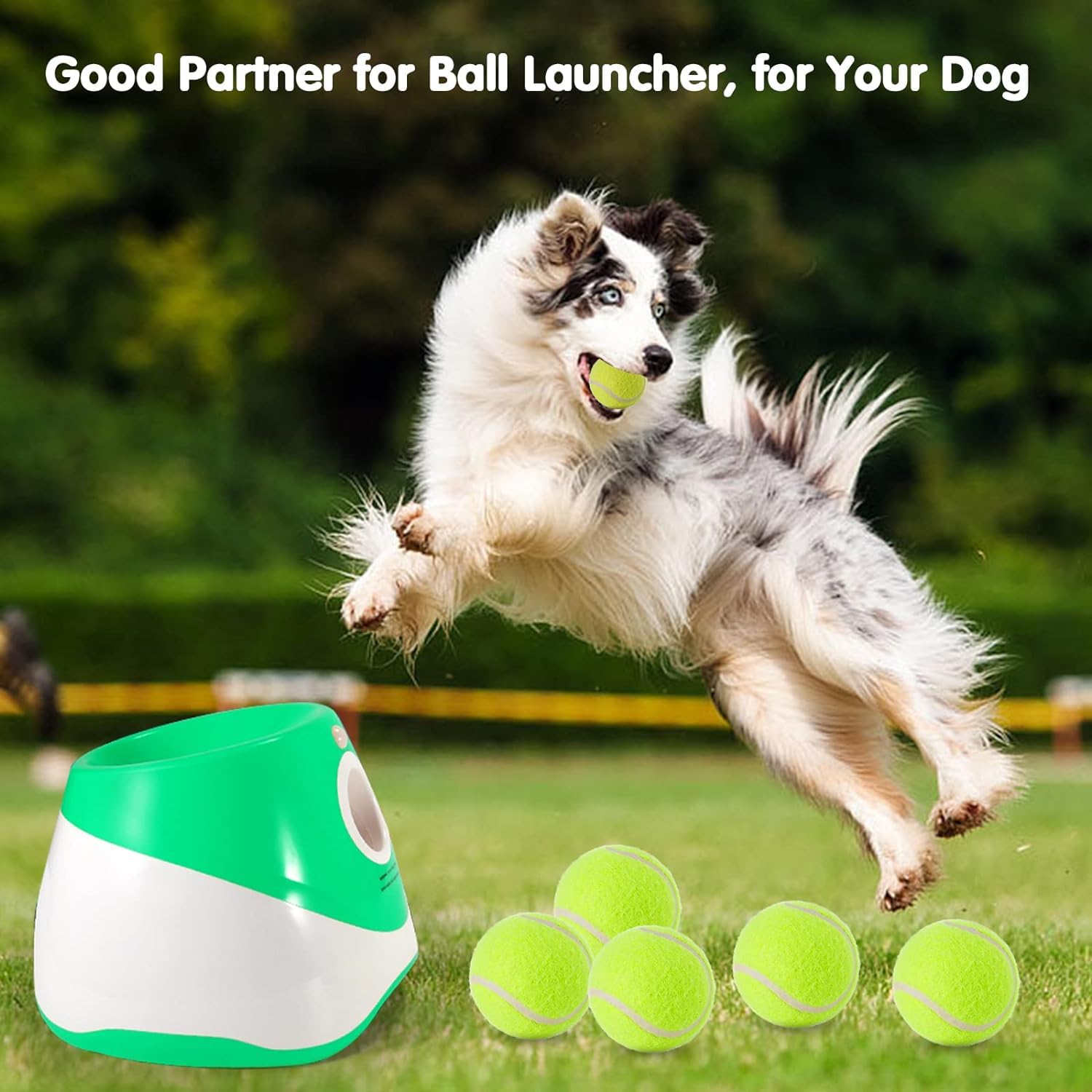 Automatic Dog Ball Launcher with 3 Adjustable Launch Distances (10-30Ft) – Interactive Fetch Toy for Small Dogs, Indoor & Outdoor, Includes 15 Mini Tennis Balls (2 inch)